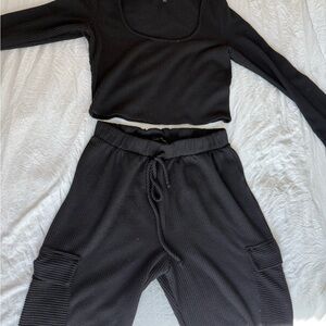 Black Women's Ribbed Lounge Set